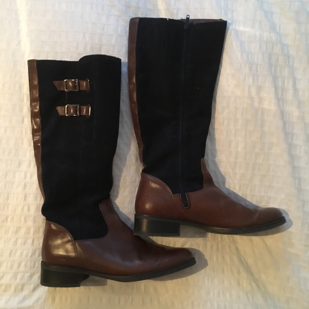 Navy Suede & Brown Leather Boots